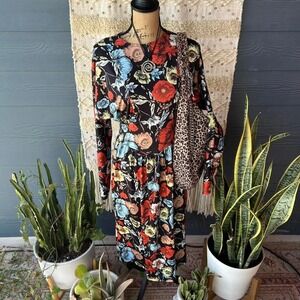 Black and red autumn floral Zara midi maxi dress boho vintage inspired vibe